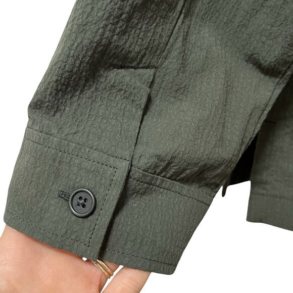 Eileen Fisher Organic Cotton Pucker Shirt Jacket Size L Olive Lagenlook Capsule - Picture 3 of 6